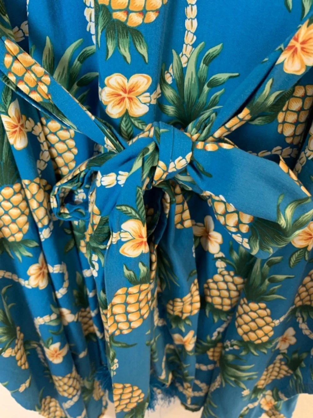 Reyn Spooner Womens Beach Swimsuit Coverup XL Blue Pineapple Print Tassel Tie - Picture 7 of 15